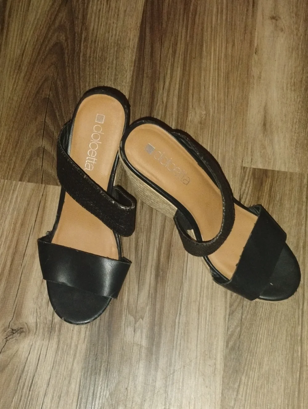 Dolcetta Women's Black Wedge Sandals with Ankle Strap and Open Toe